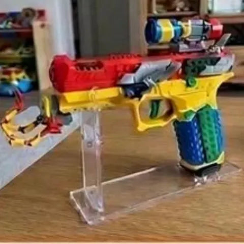 Customer build: a Brick Blaster on its stand with a brick-built scope and claw