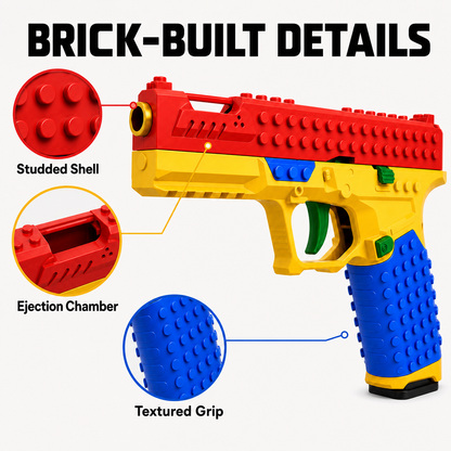 Brick-built details: studded slide, ejection port and textured grip